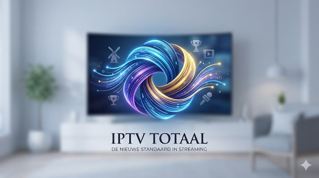 Een futuristische visualisatie van IPTV Totaal die de nieuwe standaard zet voor premium iptv aanbieders in Nederland.