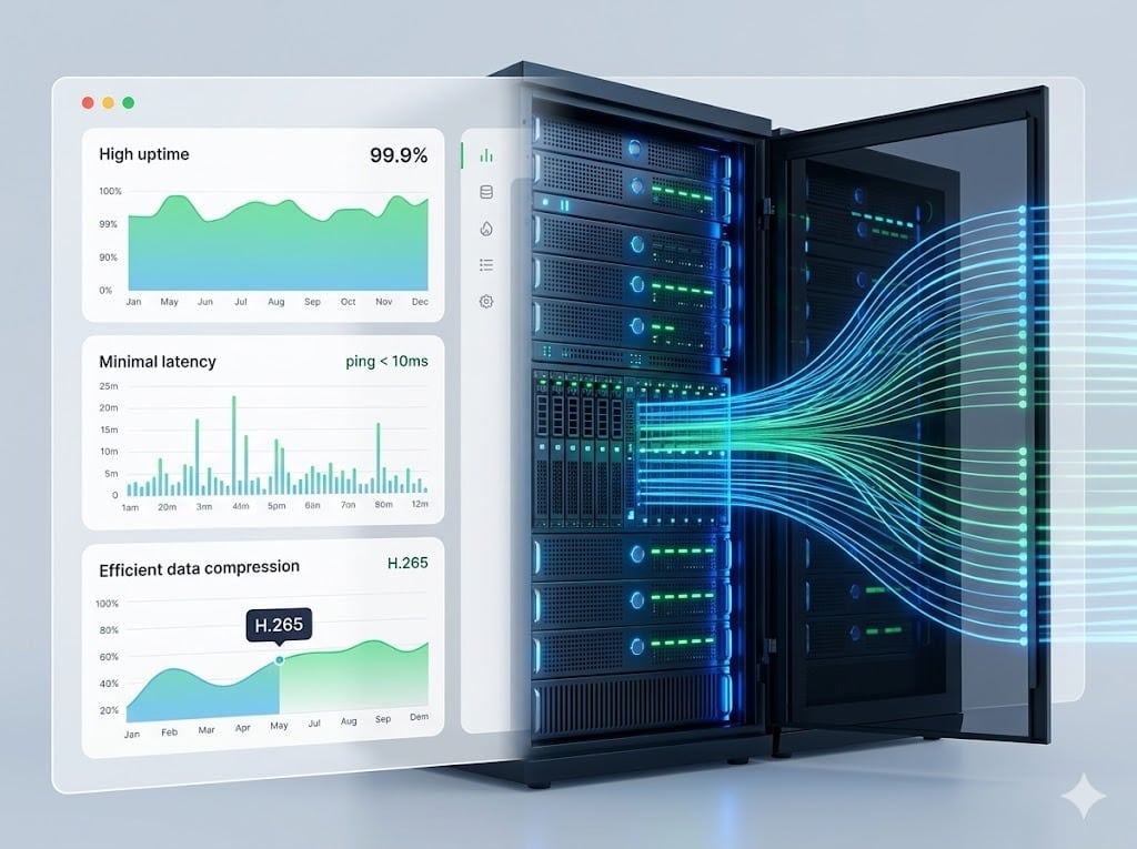 Een geavanceerde serverinfrastructuur die de technische superioriteit en stabiliteit van IPTV Totaal visualiseert ten opzichte van andere iptv aanbieders.