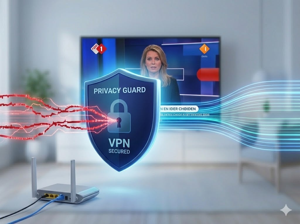 Een gloeiend schildicoon met een slotje symboliseert privacybescherming en beveiliging, een cruciale overweging bij het kiezen tussen iptv aanbieders in Nederland.
