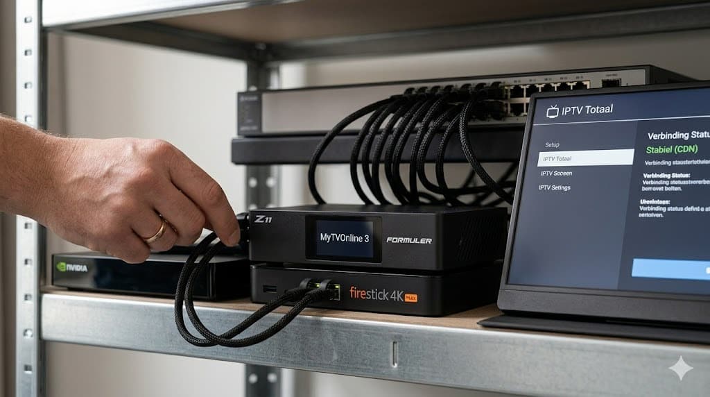 De technische hardware setup voor IP TV Totaal met een Formuler box, Nvidia Shield en Amazon Firestick