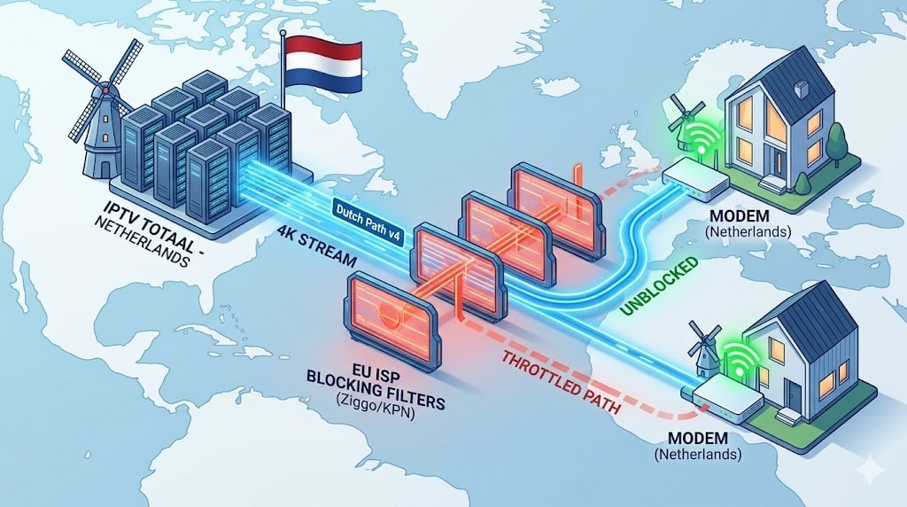 data-flow-diagram-how-iptv abonnement-bypasses-dutch-isp-blocks-with-netherlands-flag-branding