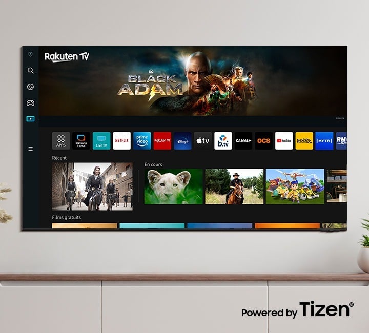 De Smart Hub interface op een Samsung Tizen TV, waar je de beste IPTV app Samsung TV kunt downloaden