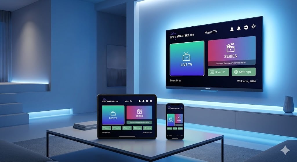 Een overzicht van hoe je IPTV Smarters Pro instellen kunt op meerdere apparaten tegelijk, inclusief Smart TV, tablet en smartphone.